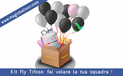 Kit Fly Tifoso: palloncini con i colori del tuo team, bombola gas elio usa e getta per gonfiarli tutto per la festa della tua squadra